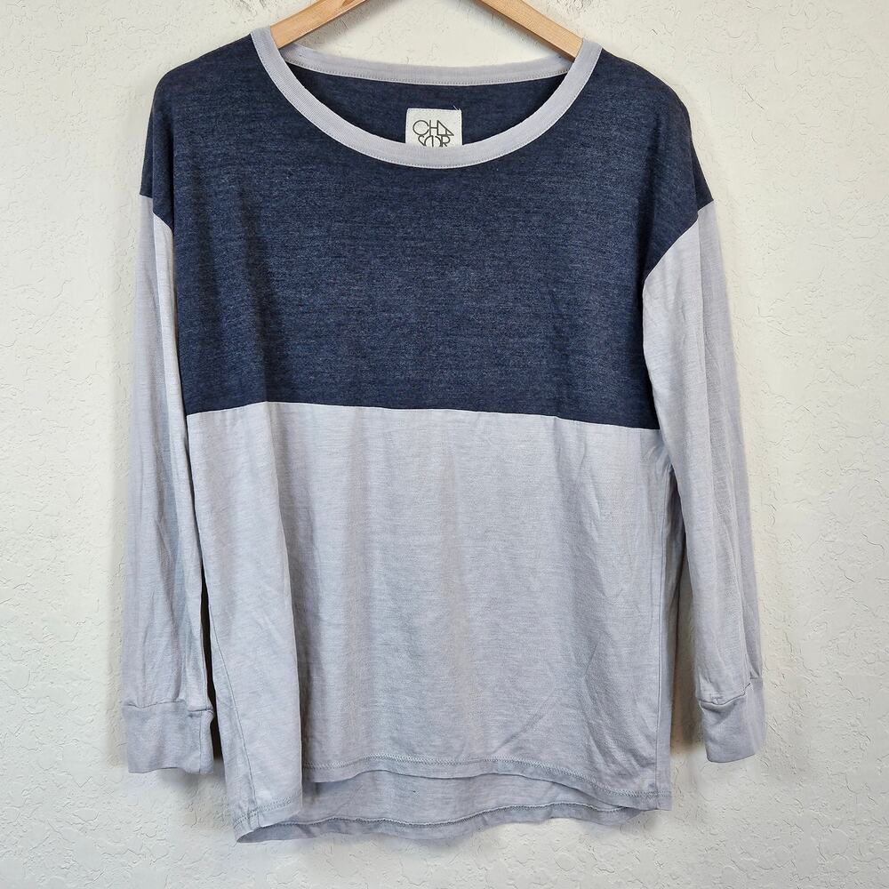Chaser Gray Navy Color Block Long Sleeve T Shirt Women's Medium Casual Weekend